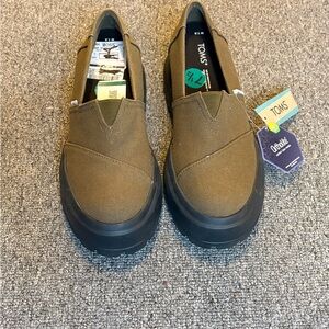 TOMS Olive Slip-On Platform Loafers